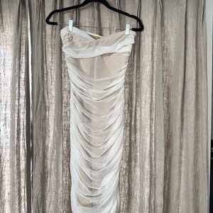 Elegant Cream Ruche Strapless Dress